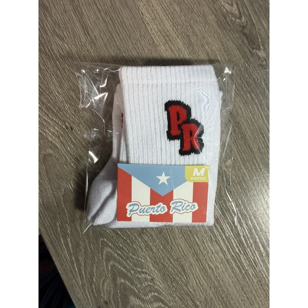 Puerto Rico Boricua Crew Socks 1 Pair Black White Unisex Regular Size